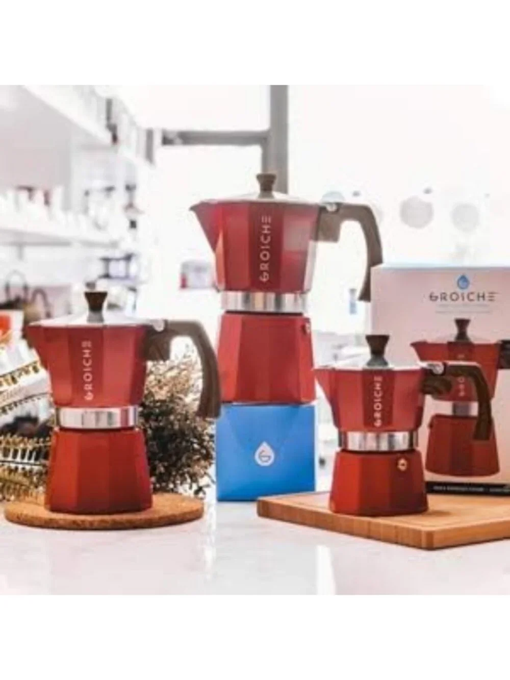 Stovetop Espresso Maker Moka Pot 6 Cup, 9.3 oz - Red Coffee Maker for Home